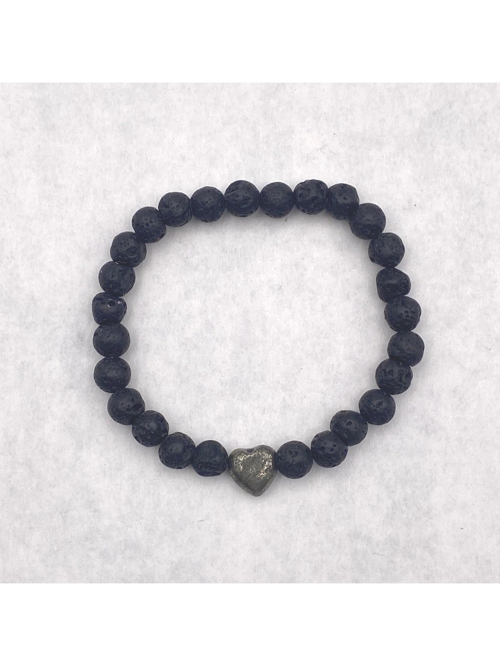Vintage Black Lava Rock Beaded Elastic Bracelet, 5.75" Bracelet.